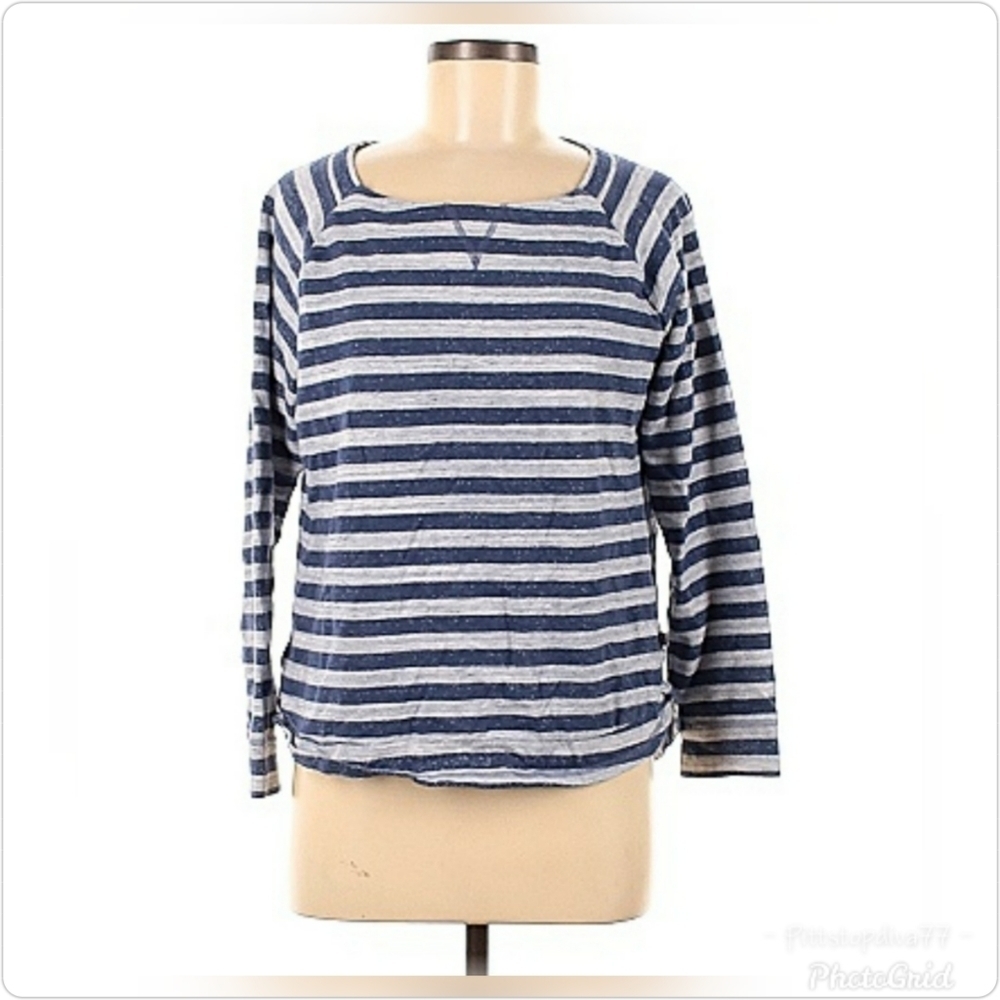 *T By Talbots Gray and Blue Striped Lightweight Sweatshirt
